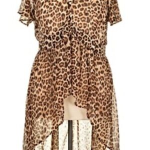 torrid Leopard Print High-Low Button-Down Top in Brown and beige hi low babydoll